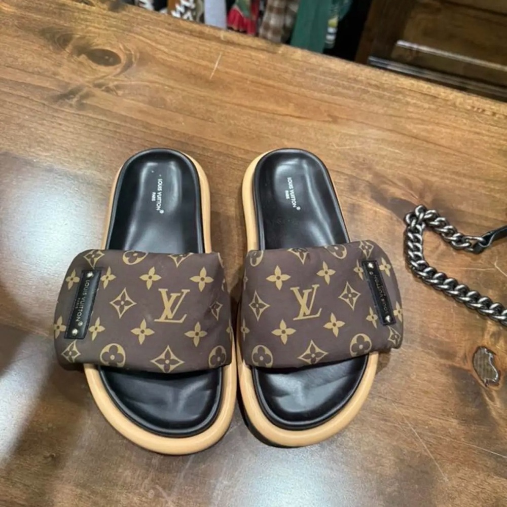 Louis Vuitton Black and Brown Monogram Sandals